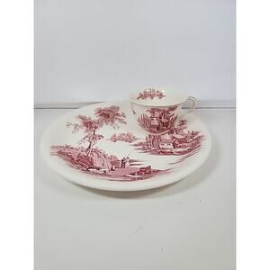 The Old Mill - Johnson Brothers Plate and cup set 1960's, Red and White